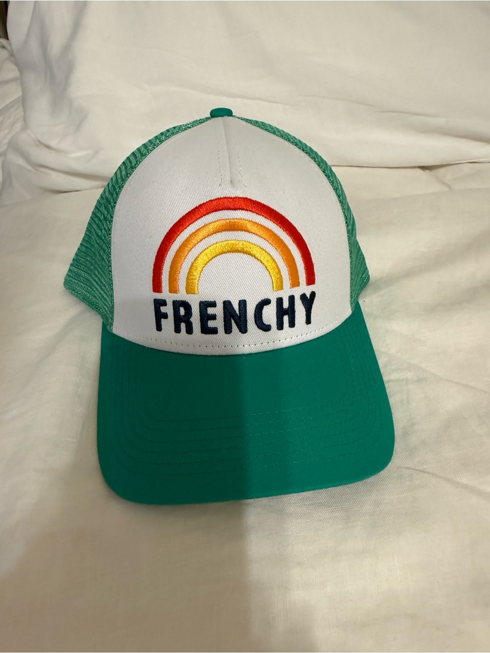 Frenchy Green and White Rainbow Trucker Hat